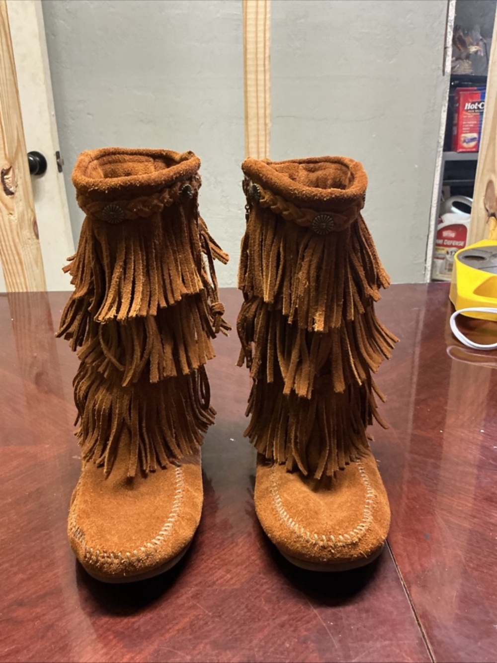 Minnetonka Brown Suede Fringe 3 layer Moccasin Boots Sz 7. 1077 - Picture 2 of 15